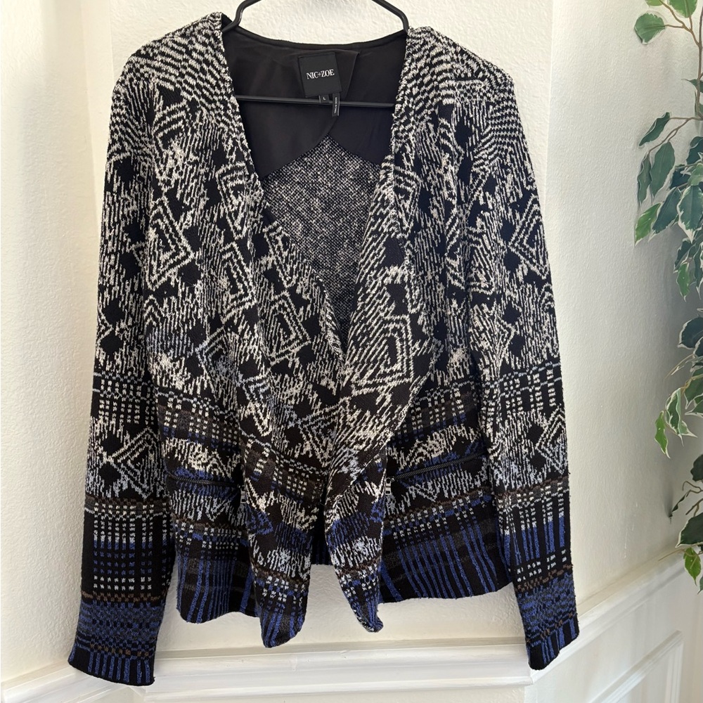 NIC+ZOE Black and Blue Geometric Cardigan